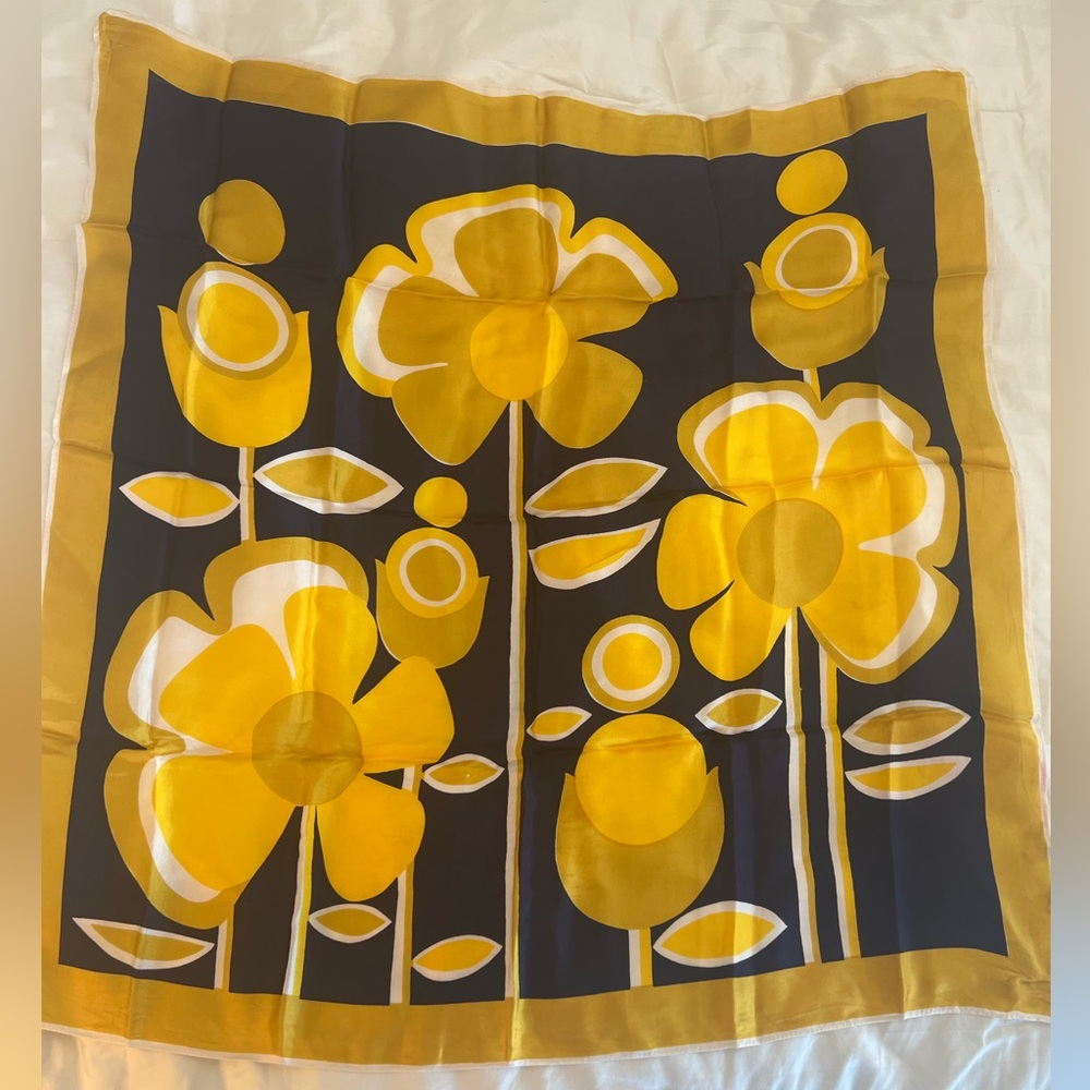 Floral Yellow and Navy Scarf